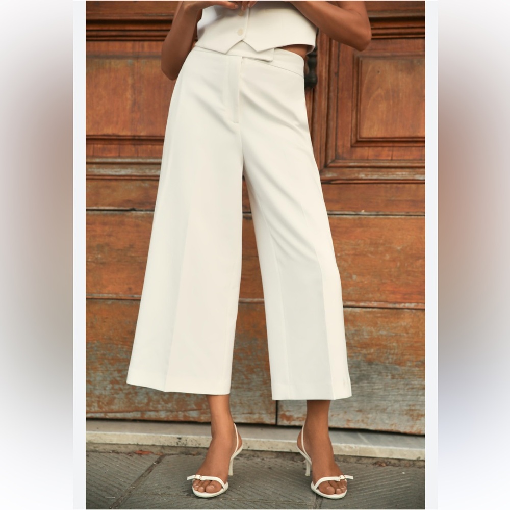 Nicole Miller Crisp White Wide-Leg Pants
